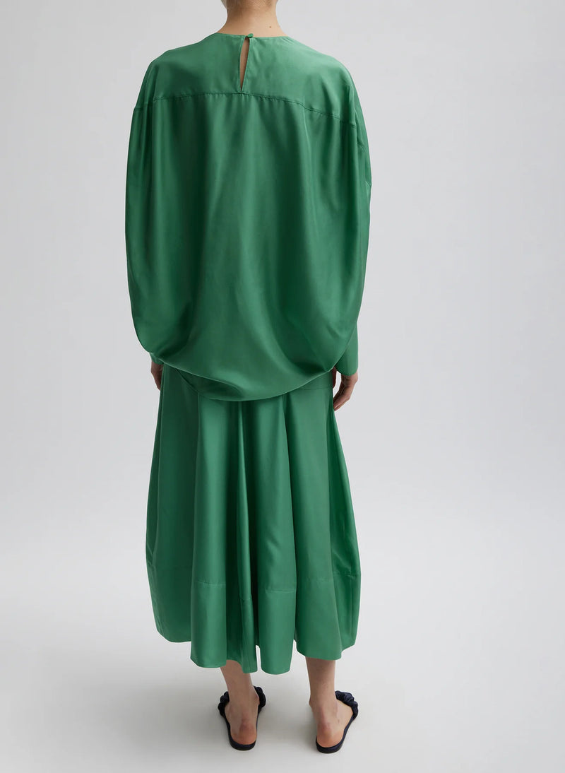 Silk Habutai Circular Seamed Skirt - Green Tea