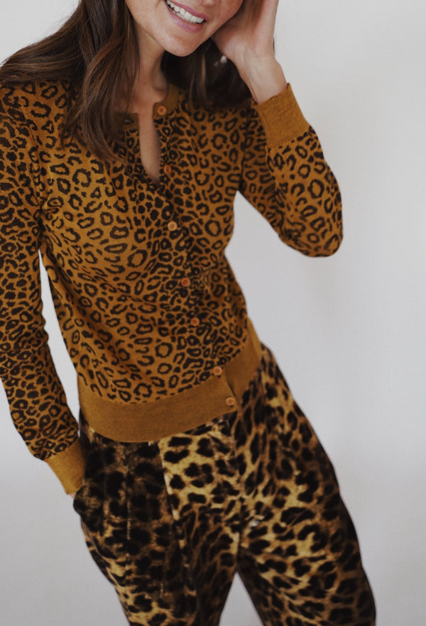 Emily Leopard Cardigan - Ochre