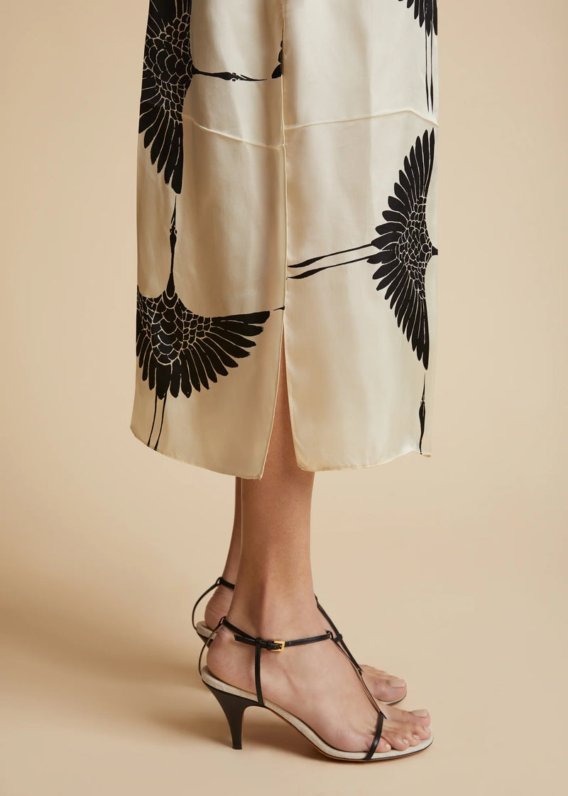 Sicily Dress - Cream/Black Crane Print