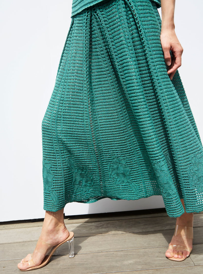Acanthe Openworked Wicker-Knit Skirt - Kiwi