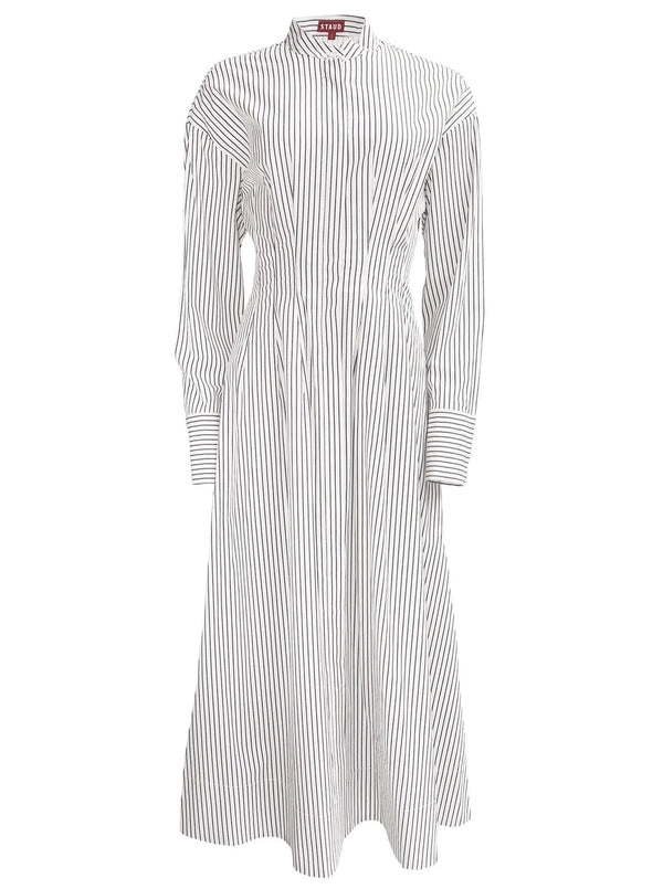 Midi Lorenza Dress - Ivory Micro Stripe