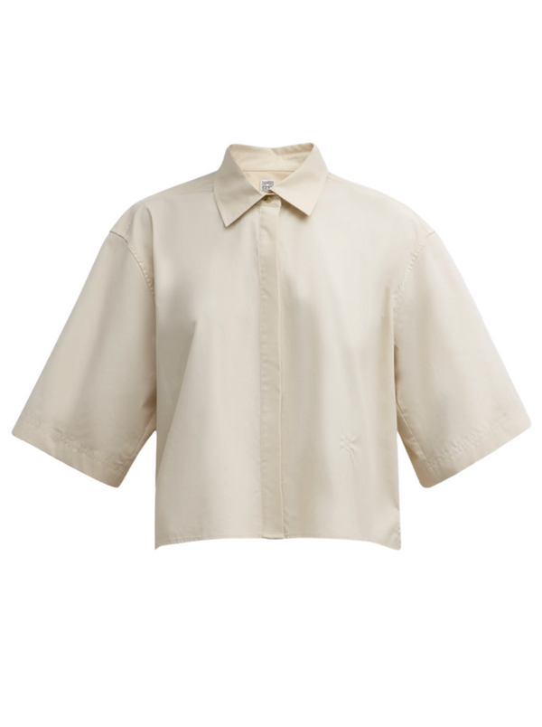 Cropped Cotton-Poplin Shirt - Stone