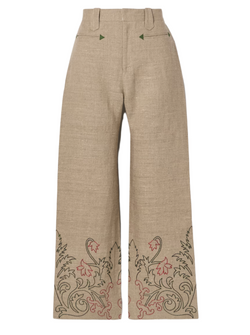Embroidered Trumpetflower Trousers - Tan