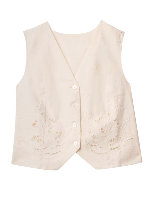 Norah Top - Rose Embroidery Ivory