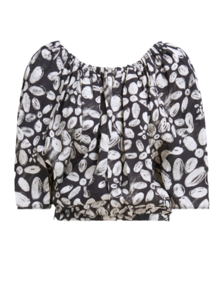 Floral Print Tie-Back Crêpe Top - Black