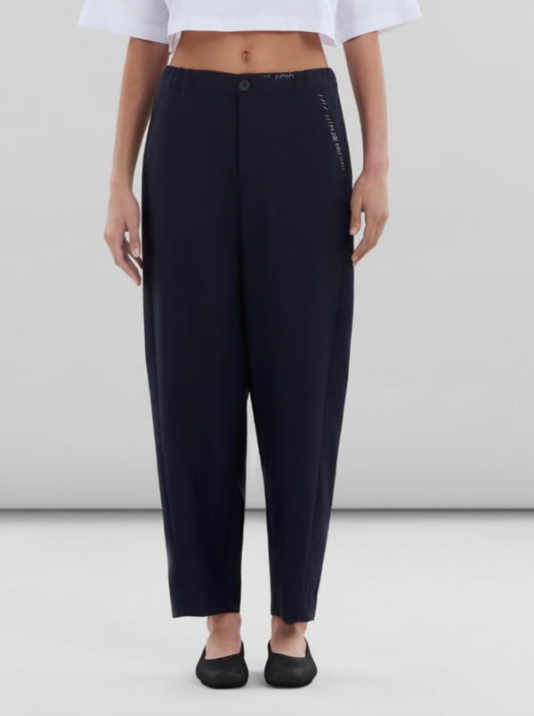 Hand-Stitched Wool Tropical Pants - Blublack