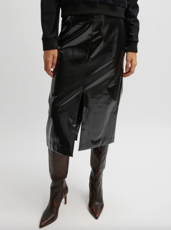 Glossed Jersey Pencil Skirt - Black