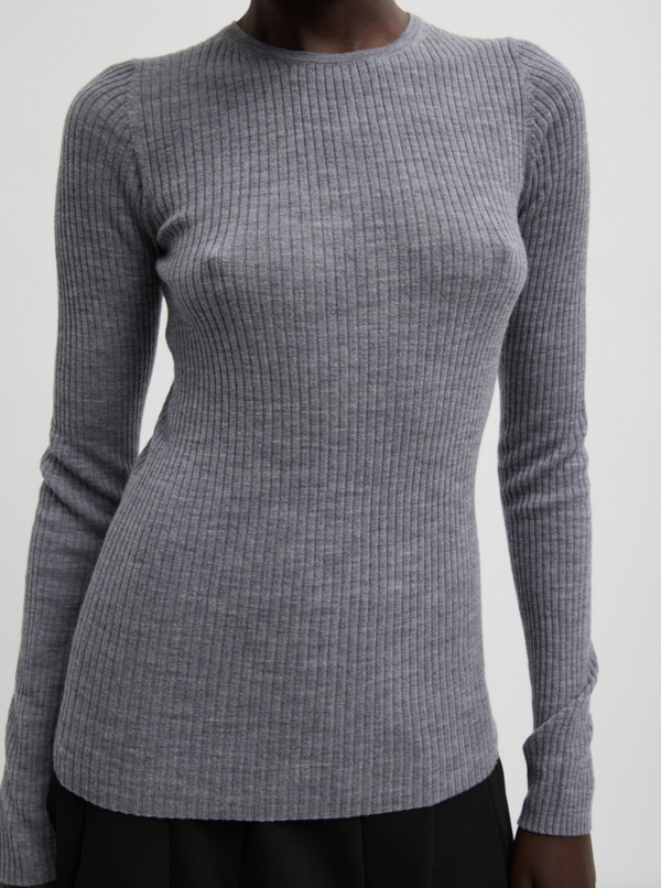 Featherweight Ribbed Crewneck Pullover - Grey