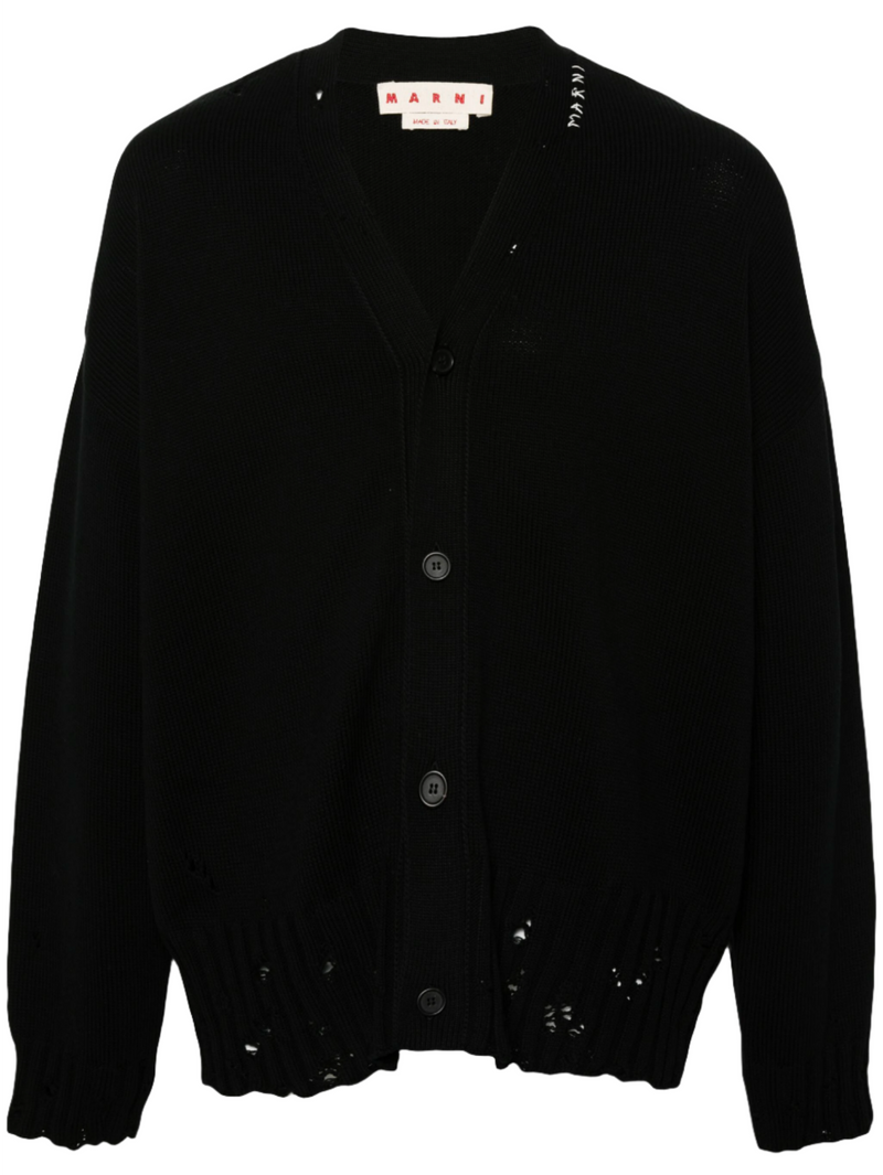 Cotton V-Neck Oversized Cardigan - Black