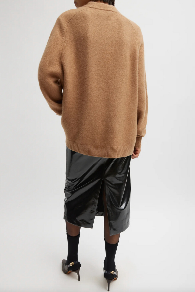 Camel Hair Knit Crewneck Oversized Pullover - Camel