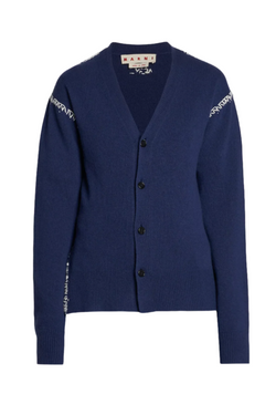 Wool Cashmere V-Neck Cardigan - Blue China