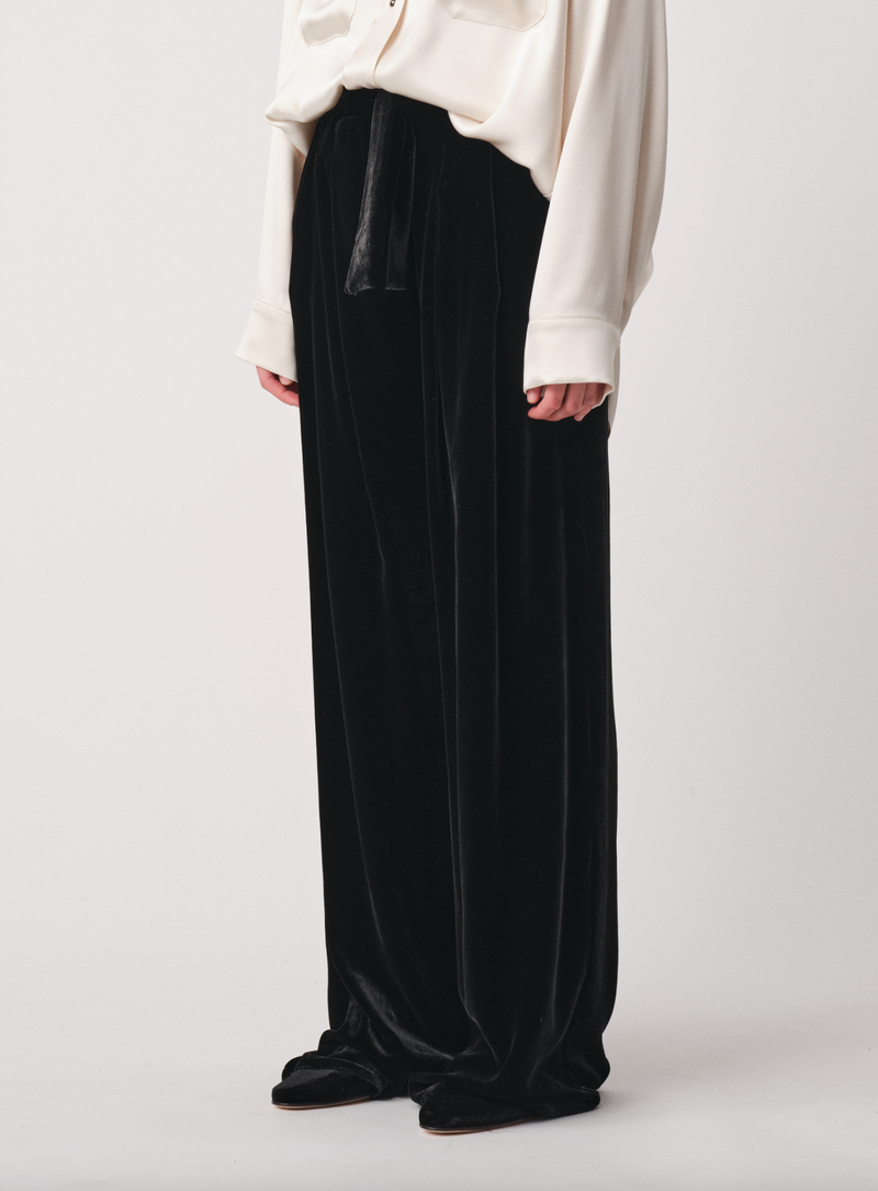 Wide Leg Pants With Belt - Black