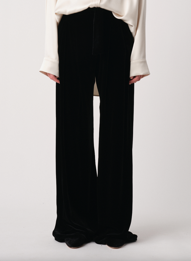 Wide Leg Pants With Belt - Black