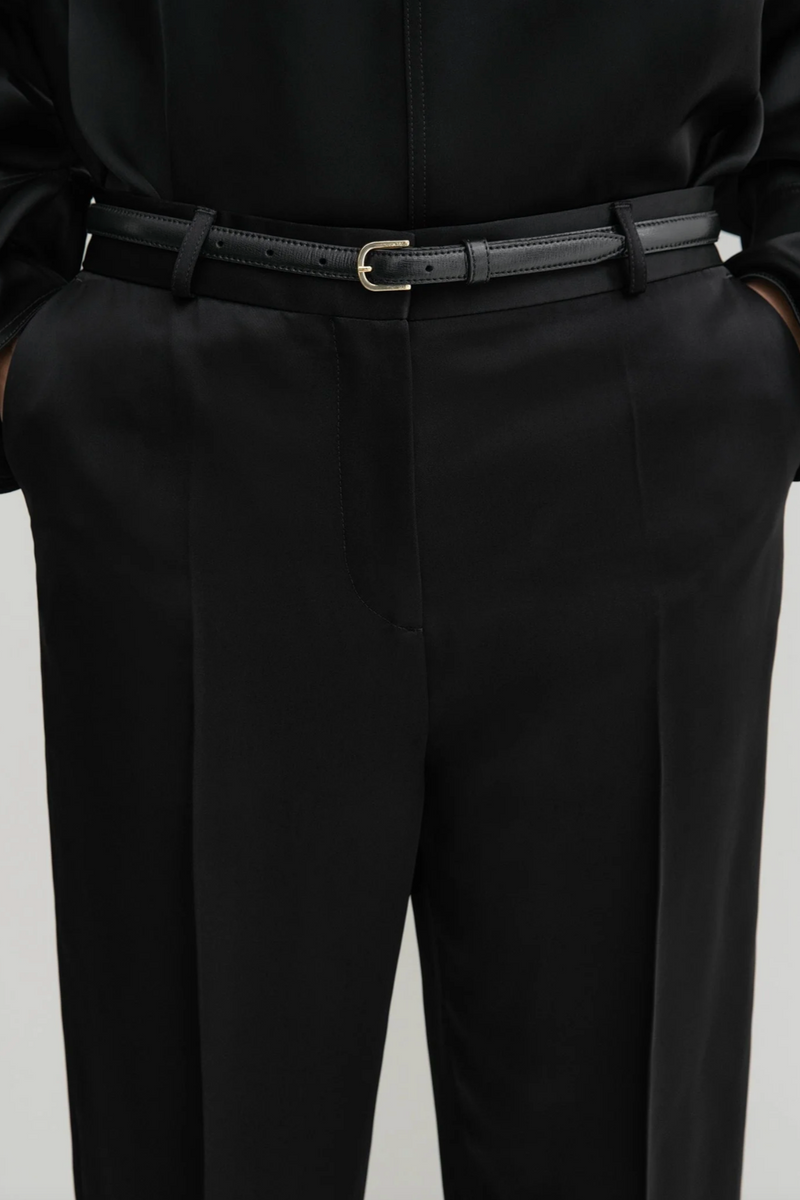 Low Waist Satin Trousers - Black