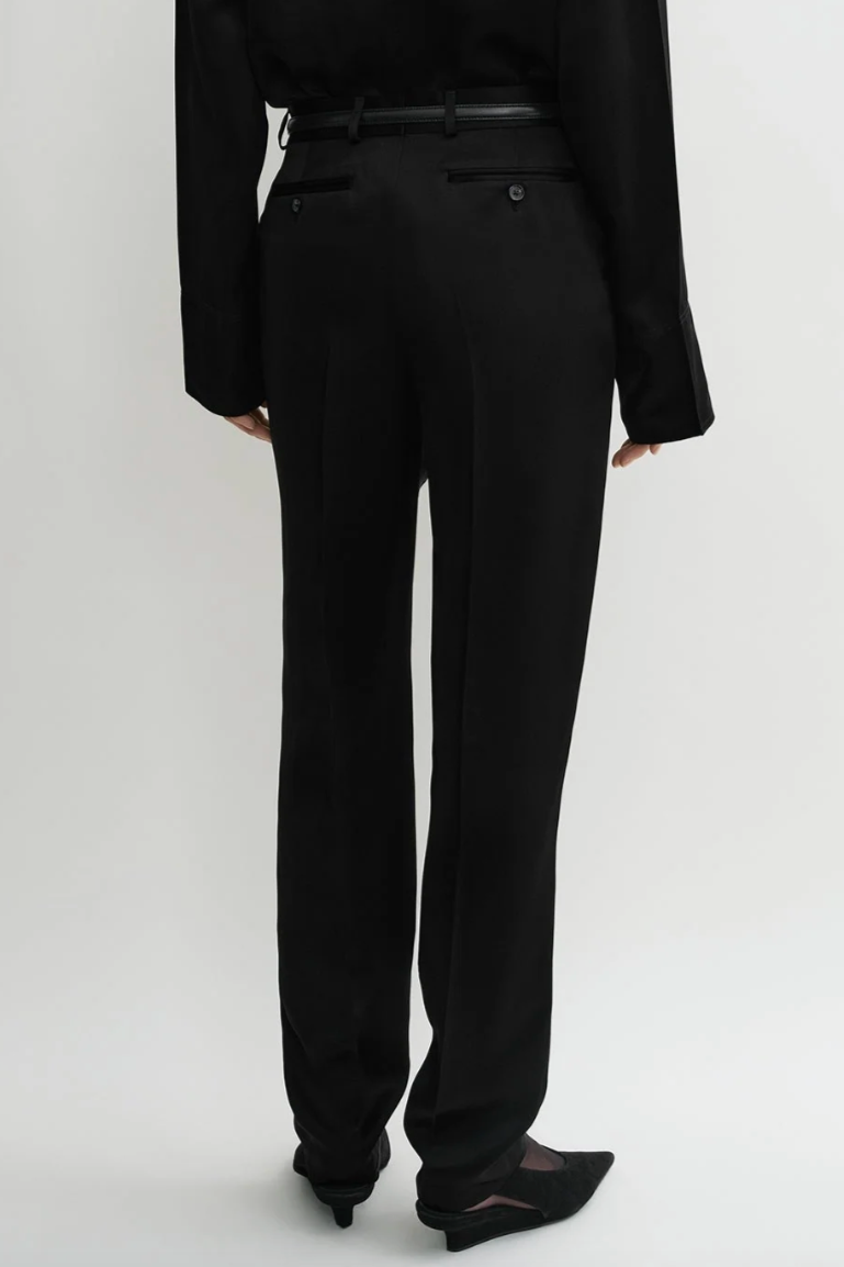 Low Waist Satin Trousers - Black