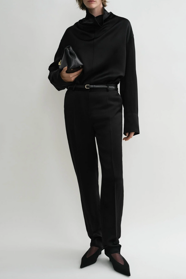 Low Waist Satin Trousers - Black