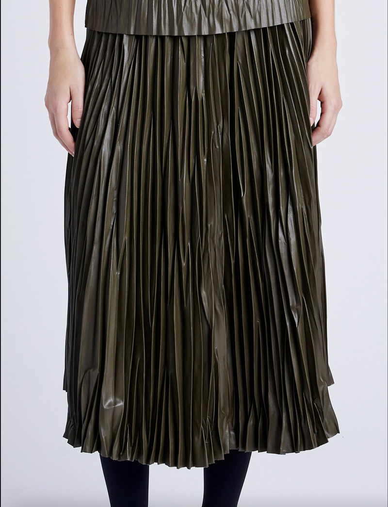 Rosalyn Skirt in Faux Leather - Dark Fern