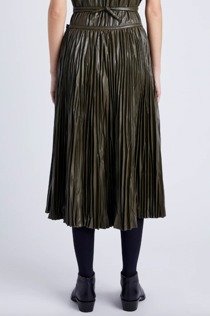 Rosalyn Skirt in Faux Leather - Dark Fern