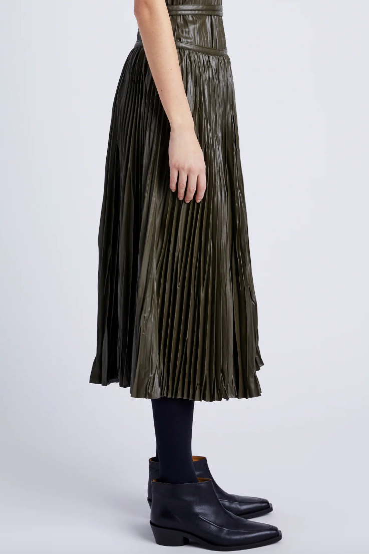 Rosalyn Skirt in Faux Leather - Dark Fern