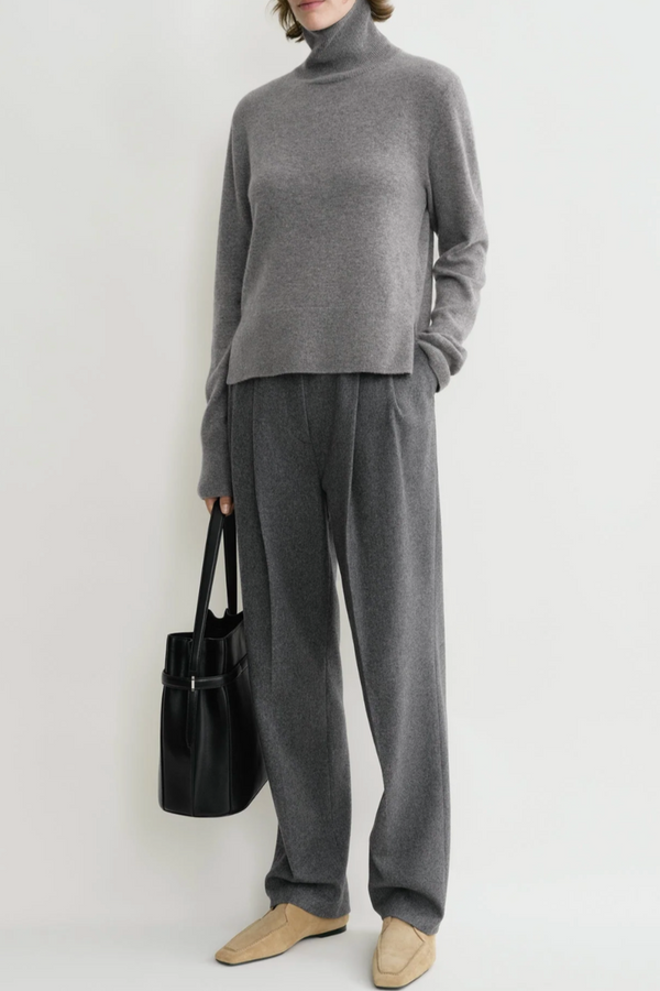 Cropped Turtleneck - Grey Melange