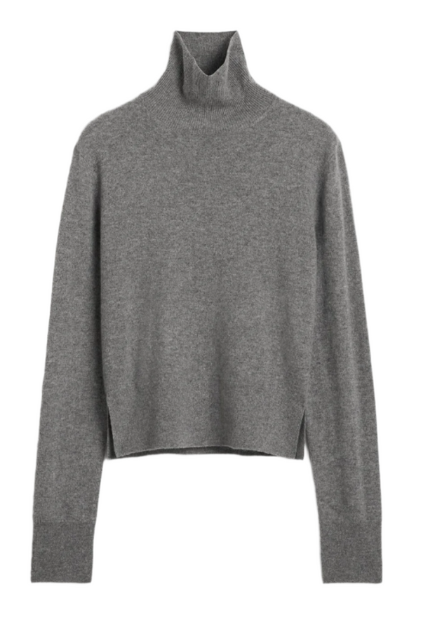 Cropped Turtleneck - Grey Melange