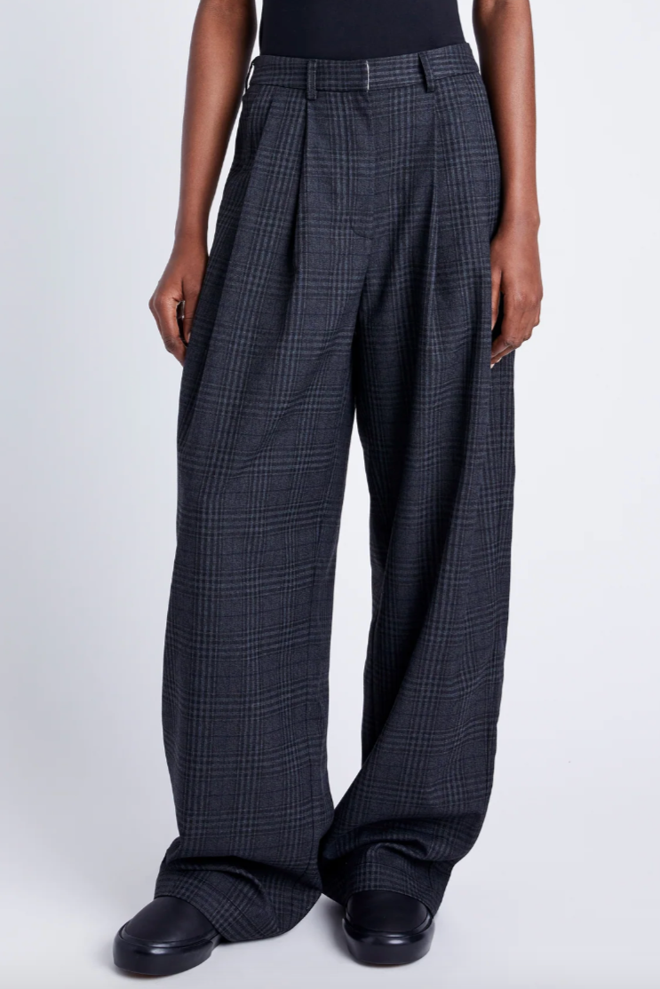 Eleanor Pant in Grid Flannel - Carbon Melange