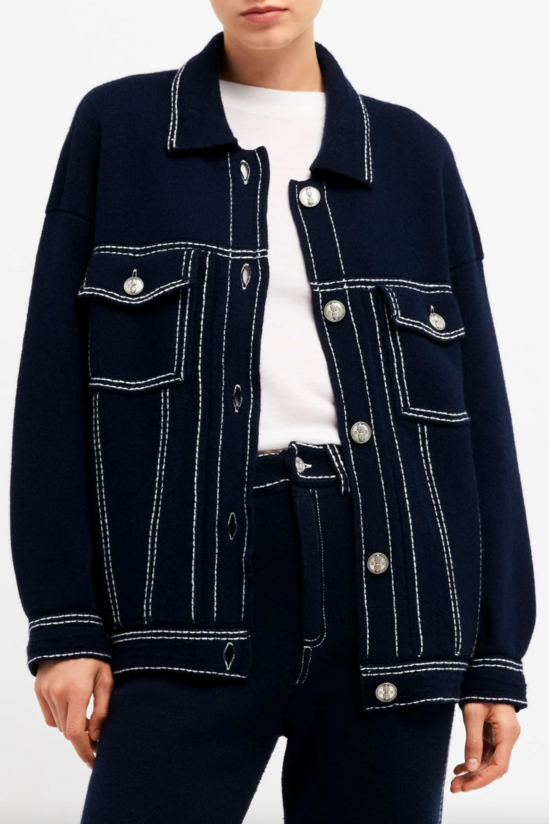 Cashmere Oversized "Denim" Jacket - Navy Whipstitch