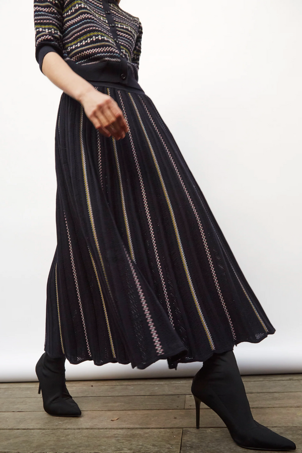 Faire Isle Jacquard Knit Long Skirt - Midnight-Multi