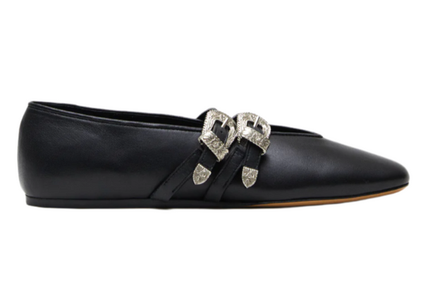 Claudia Western Buckle Ballerina Slippers - Black