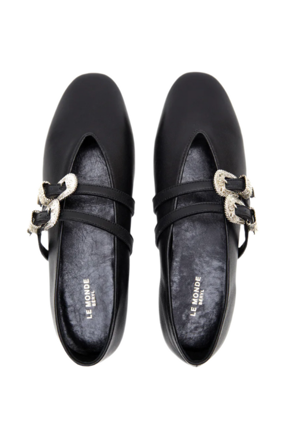 Claudia Western Buckle Ballerina Slippers - Black