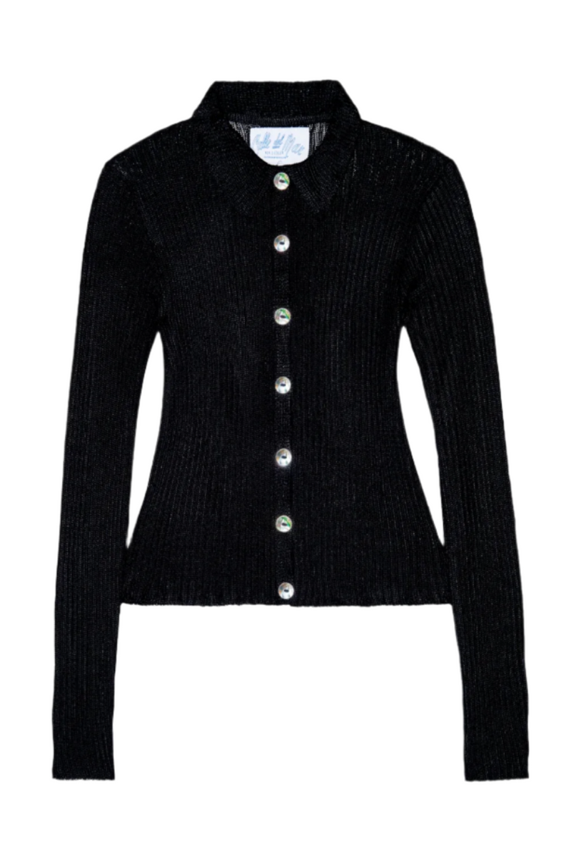 Ribbed Long Sleeve Cardigan - Black