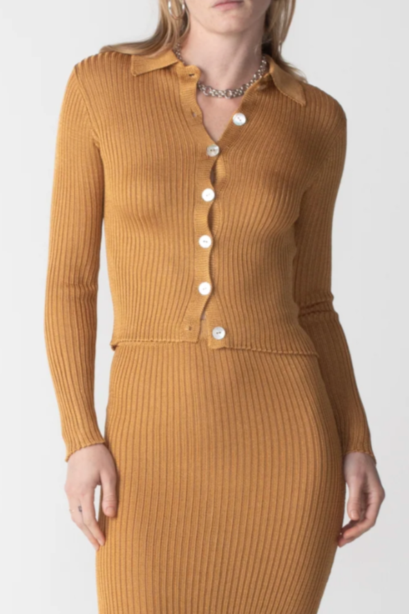 Ribbed Long Sleeve Cardigan - Camel