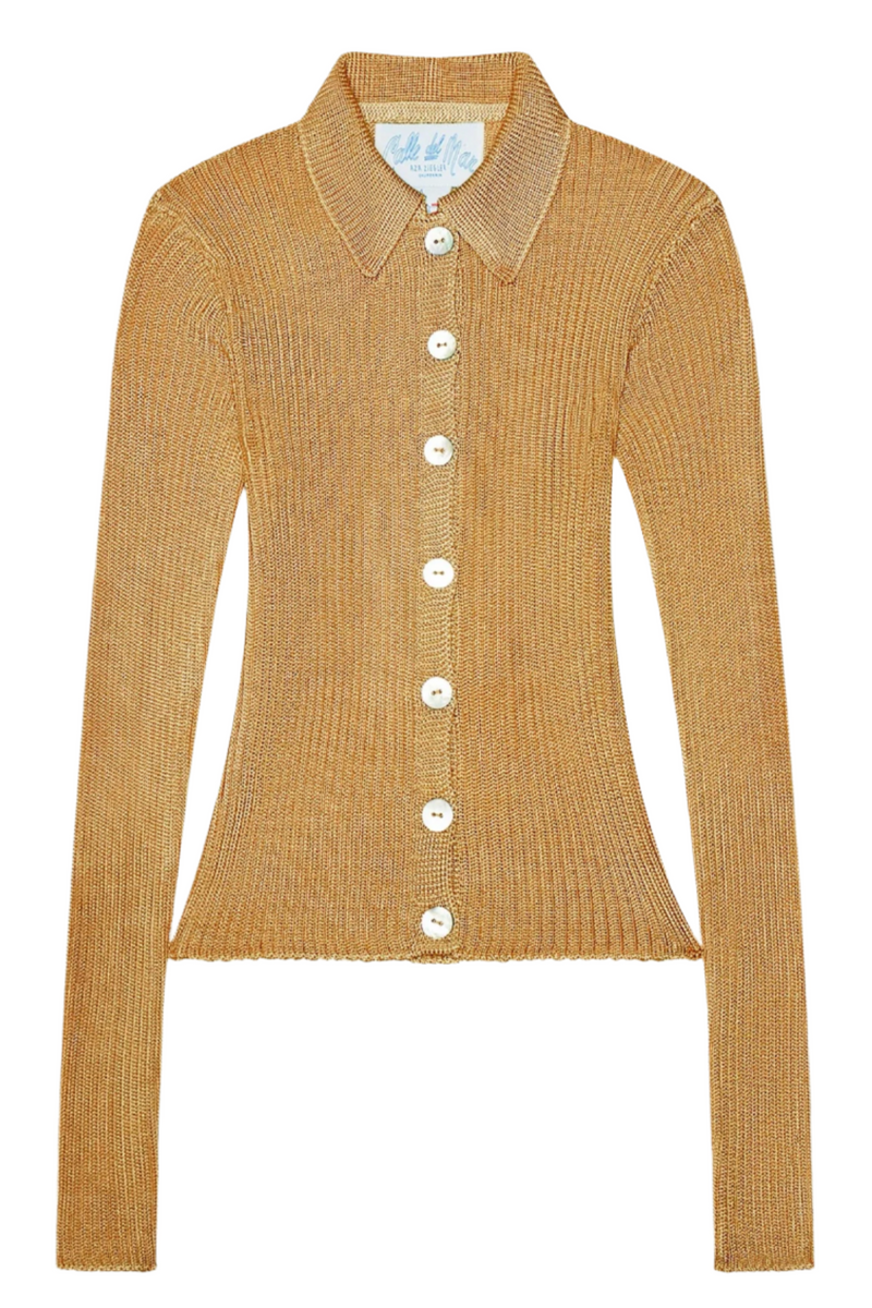 Ribbed Long Sleeve Cardigan - Camel