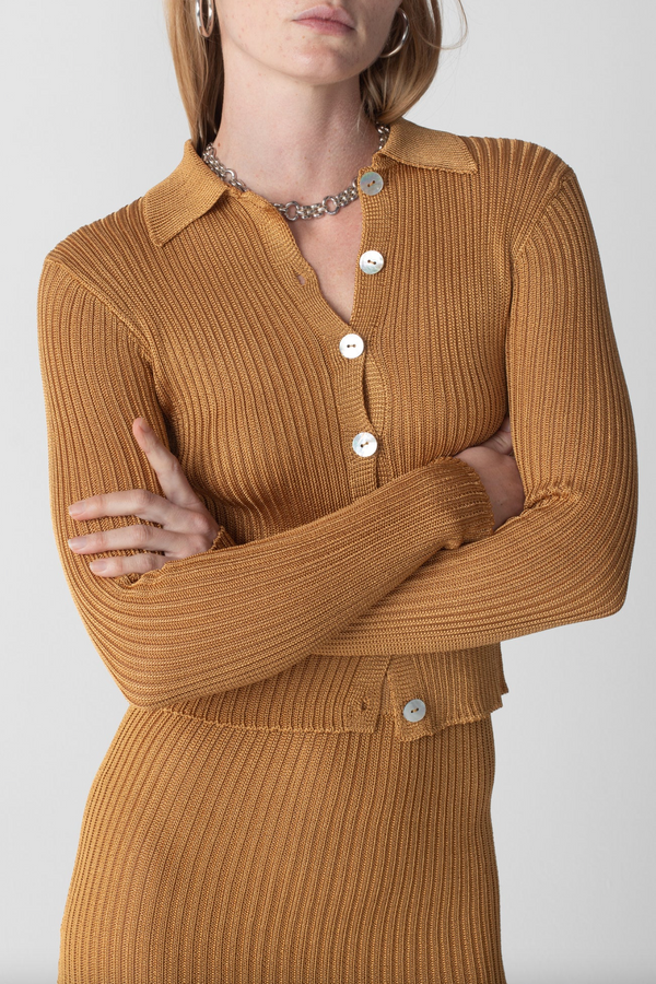 Ribbed Long Sleeve Cardigan - Camel