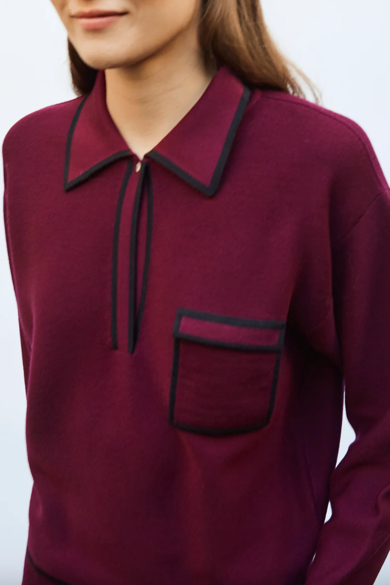 Slick Knit Collared Shirt - Plum/Midnight