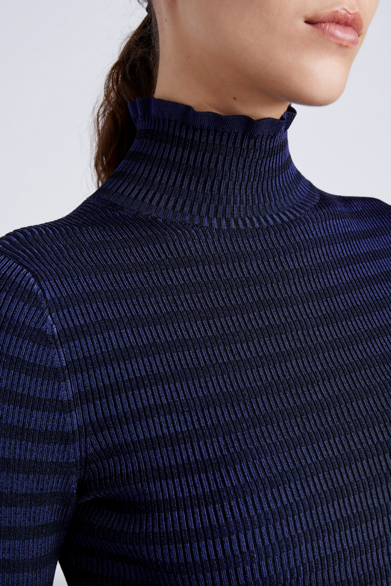 Phyllis Turtleneck in Geo Knits - Navy/Black