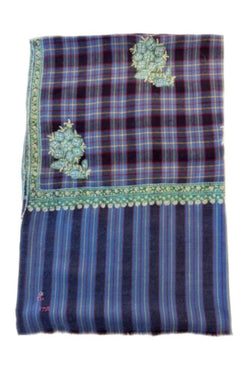 Large Embroidery Scarf - Blue Check