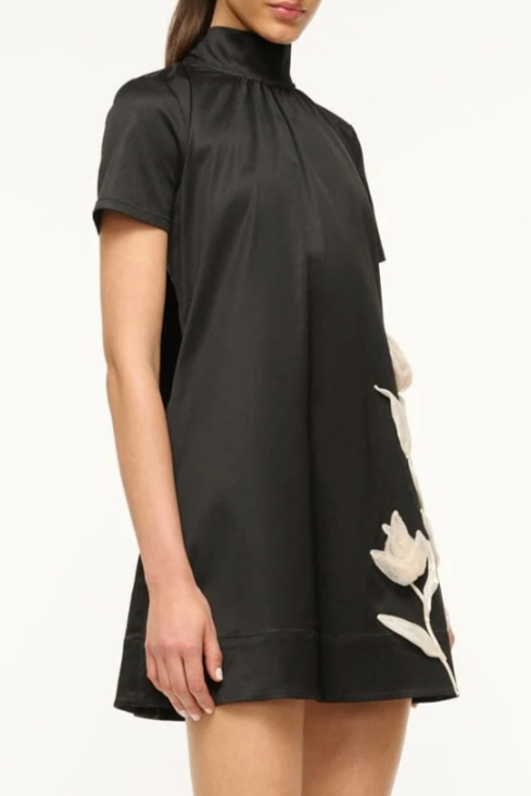 Mini Ilana Dress in Satin - Black/Floral