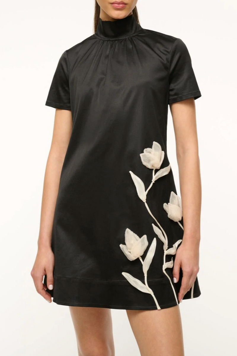 Mini Ilana Dress in Satin - Black/Floral