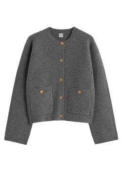 Hammered Button Cardigan - Grey Melange