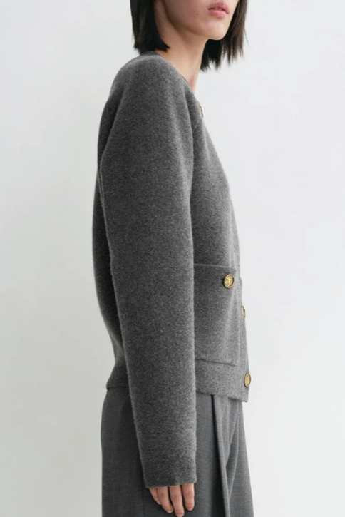 Hammered Button Cardigan - Grey Melange