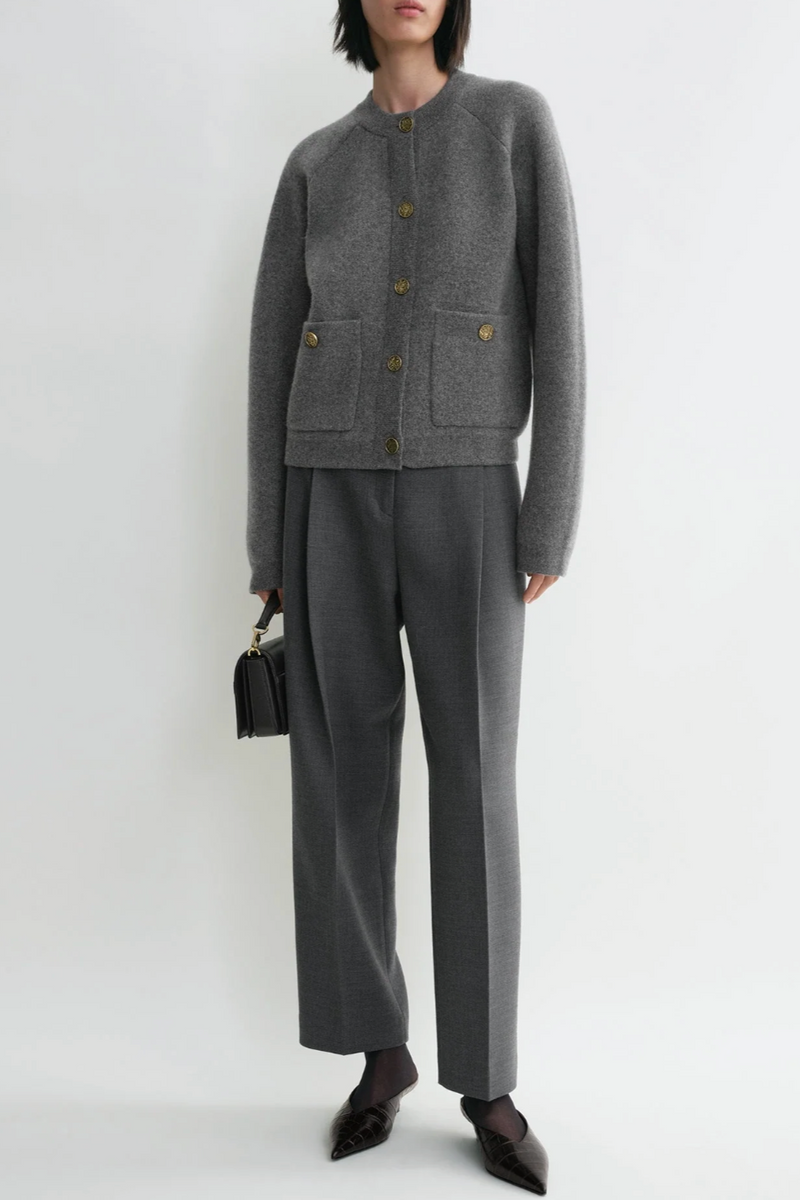 Hammered Button Cardigan - Grey Melange
