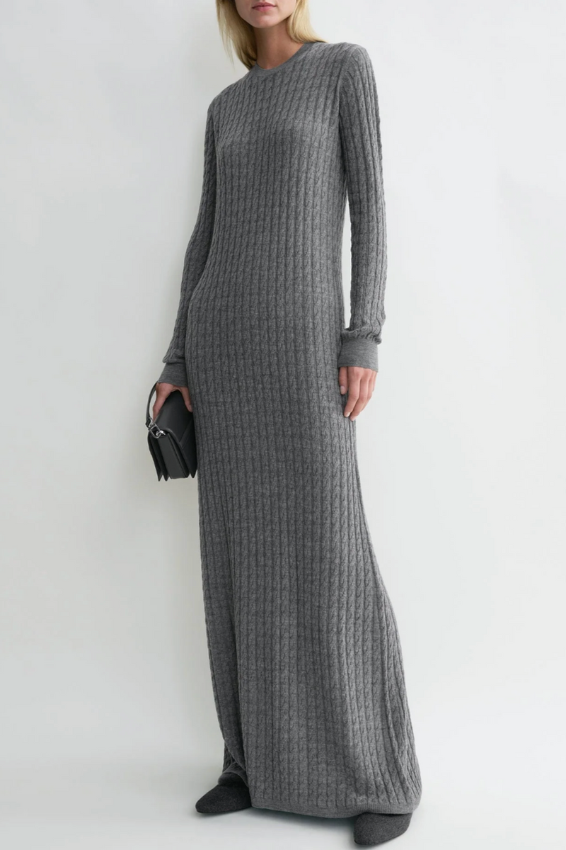 Cable Knit Dress - Grey Melange