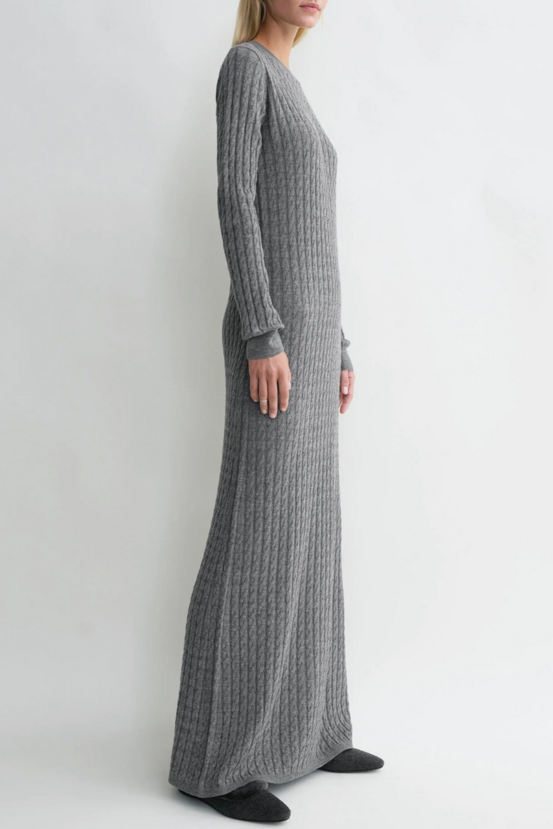 Cable Knit Dress - Grey Melange