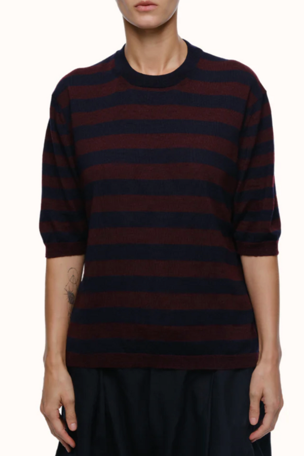 Hal Crewneck in Extra Fine Merino Wool - Ruby Stripe