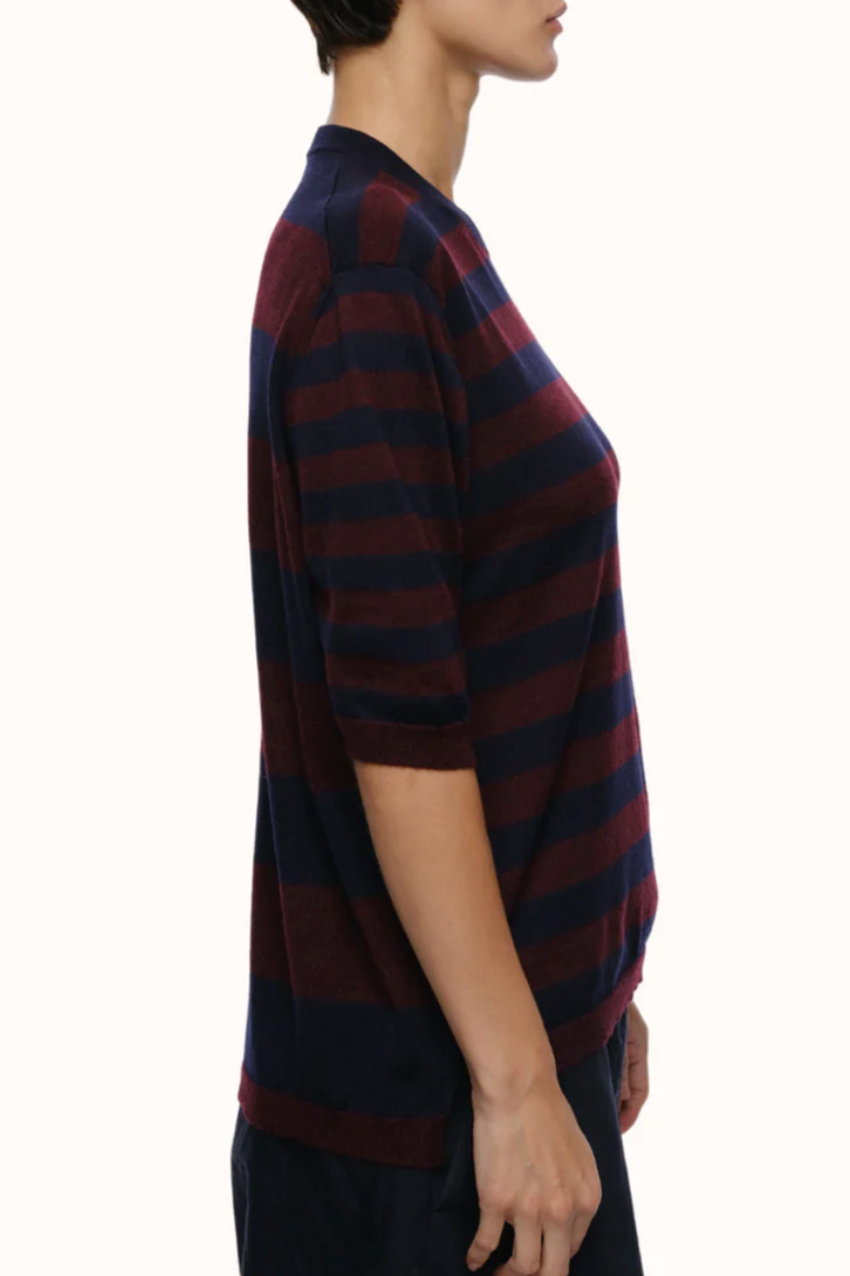 Hal Crewneck in Extra Fine Merino Wool - Ruby Stripe