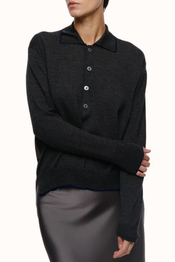 Cass Collar Sweater in Merino - Charcoal