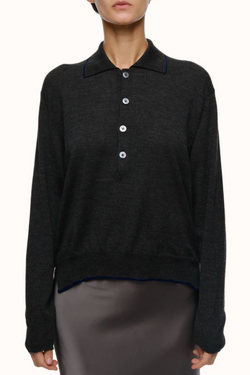 Cass Collar Sweater in Merino - Charcoal