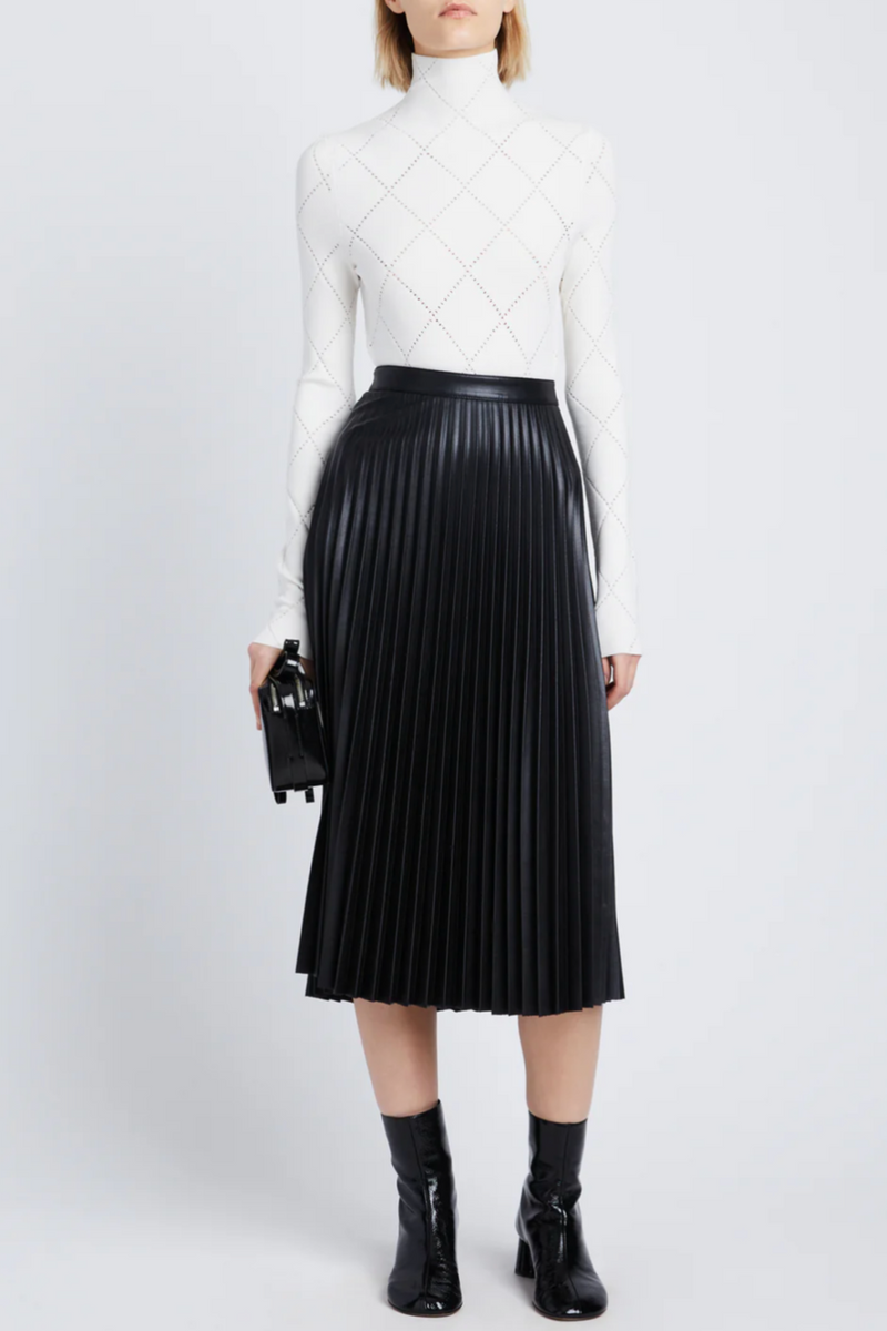 Daphne Pleated Skirt in Faux Leather- Black