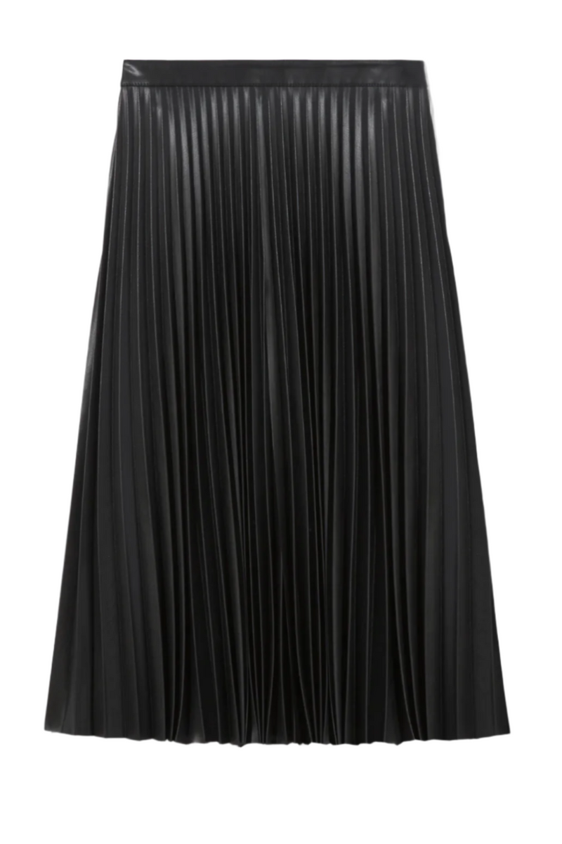 Daphne Pleated Skirt in Faux Leather- Black